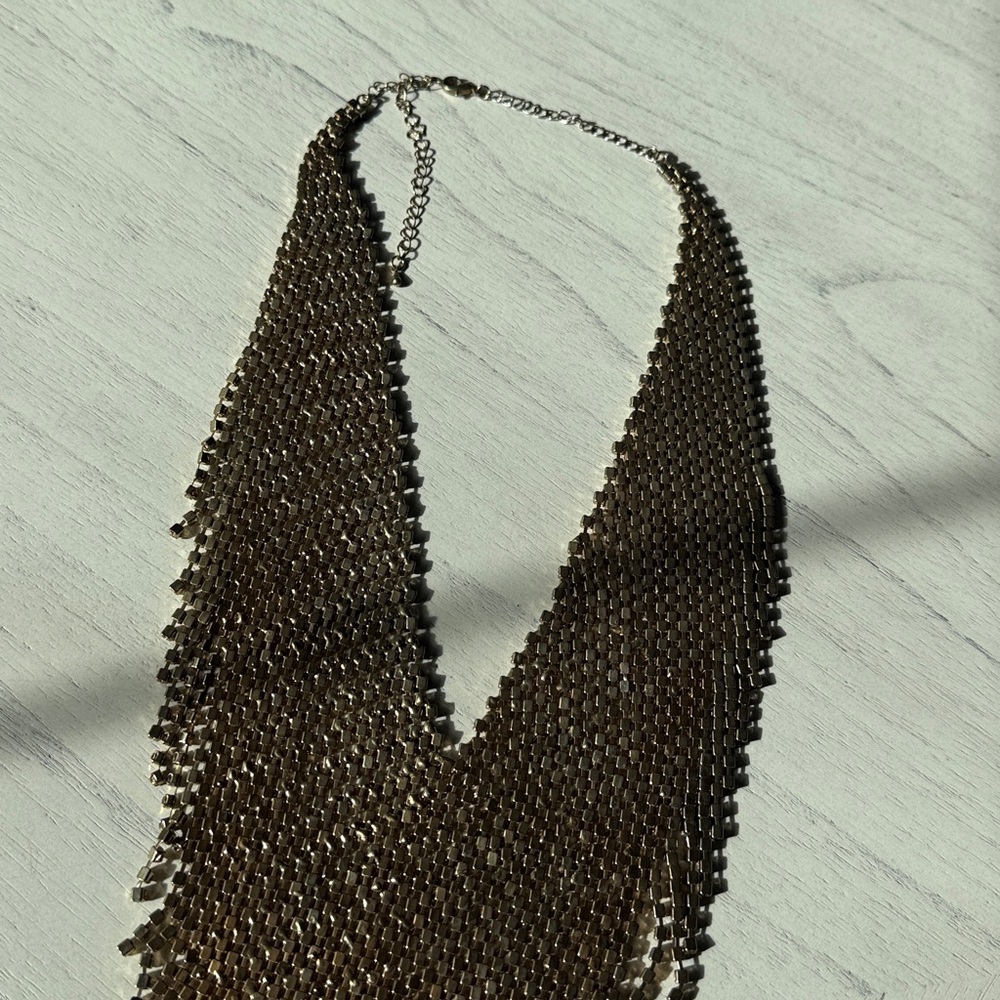 Vintage Natasha V-Shaped Rhinestone Bib Necklace Gold-Tone Statement Fringe - Picture 12 of 16